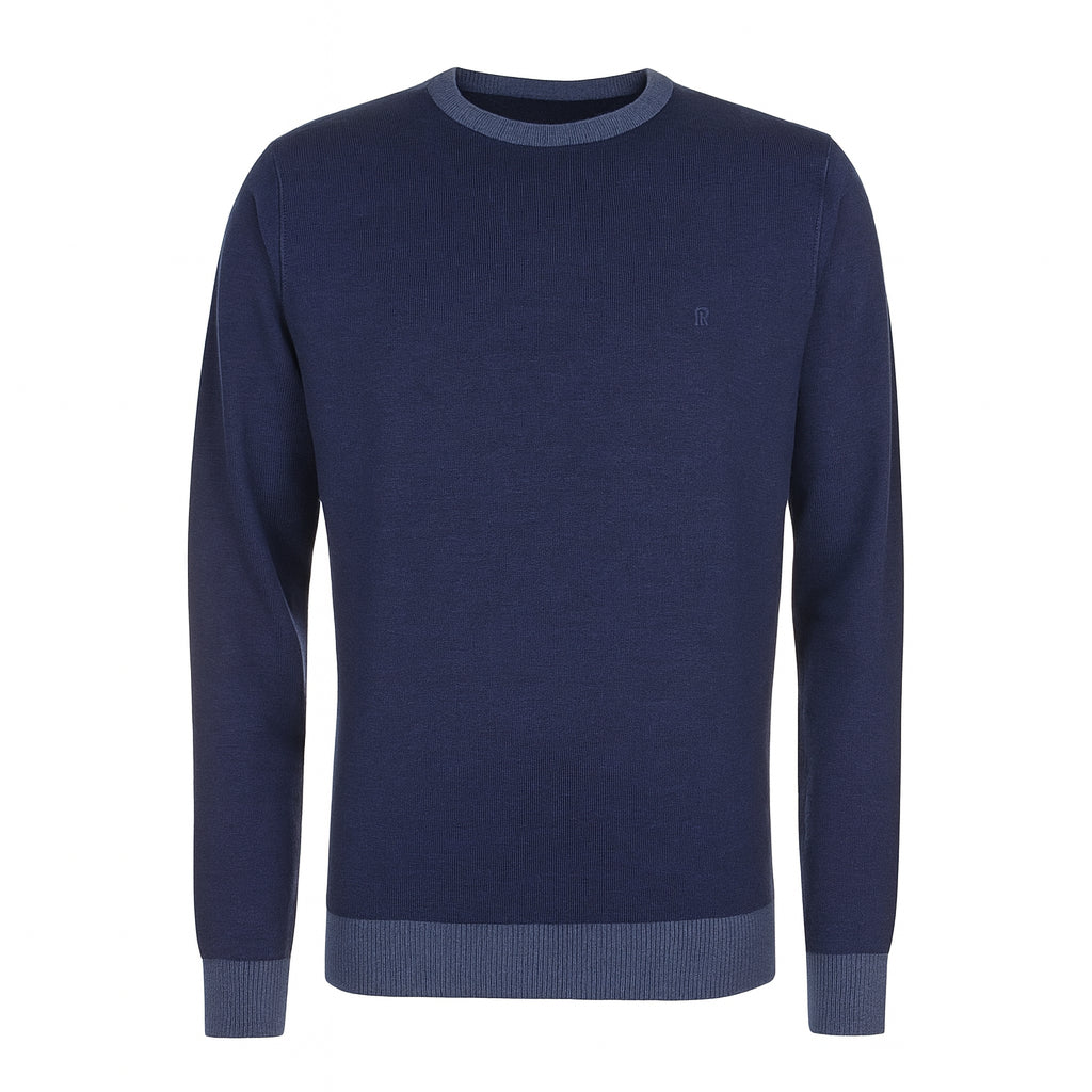 Maglia blu da uomo in lana con logo Sun68 ricamato