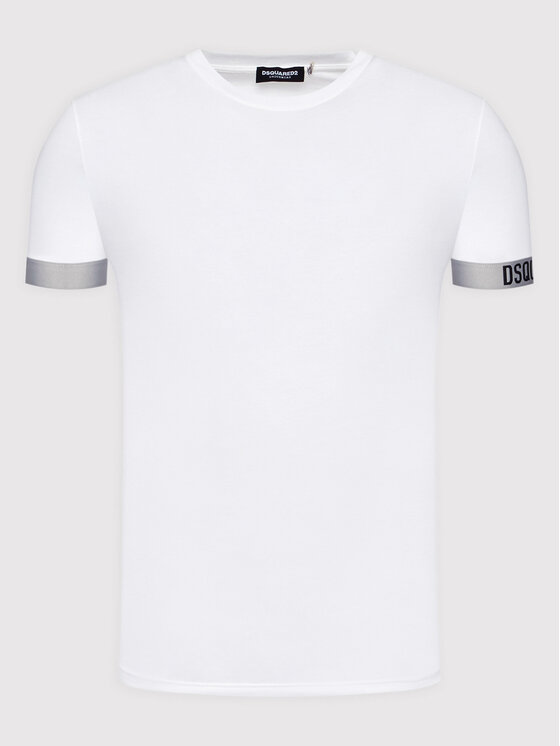 T-shirt Bianca con Dettagli a Contrasto sulle Maniche in Cotone
