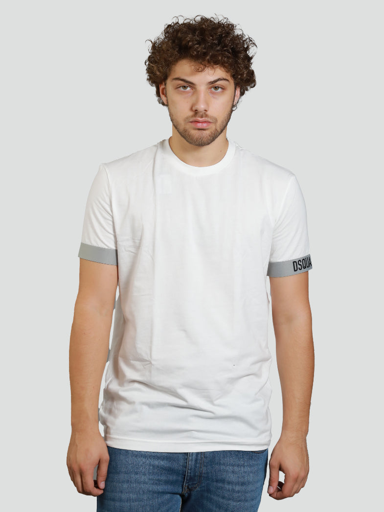 T-shirt Bianca con Dettagli a Contrasto sulle Maniche in Cotone