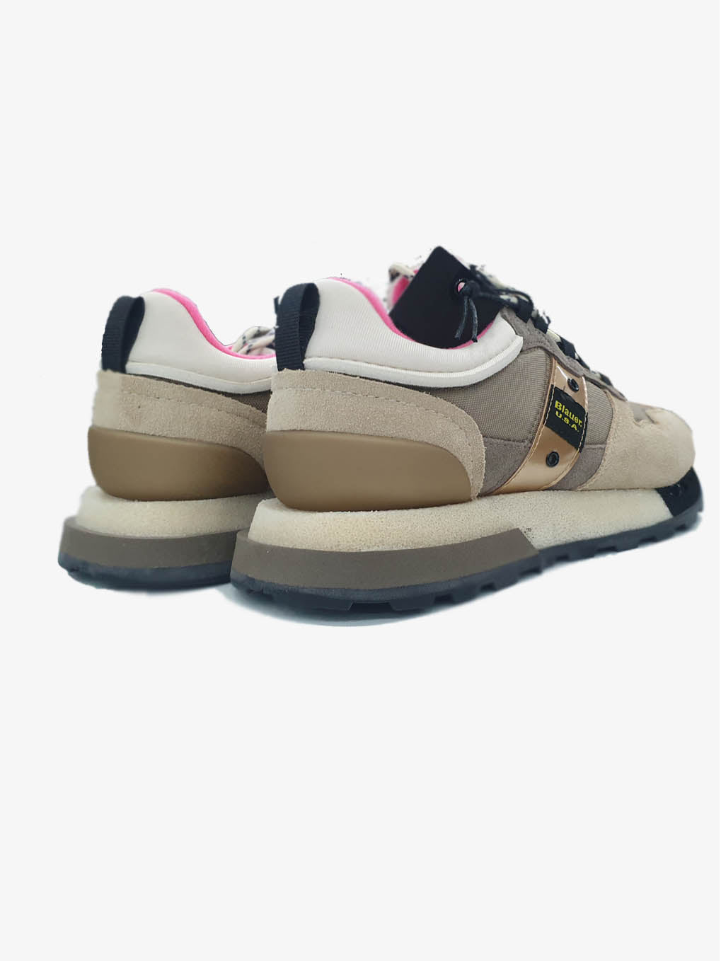Sneakers "Houma" Beige in Tessuto e Pelle con Dettagli Oro e Rosa