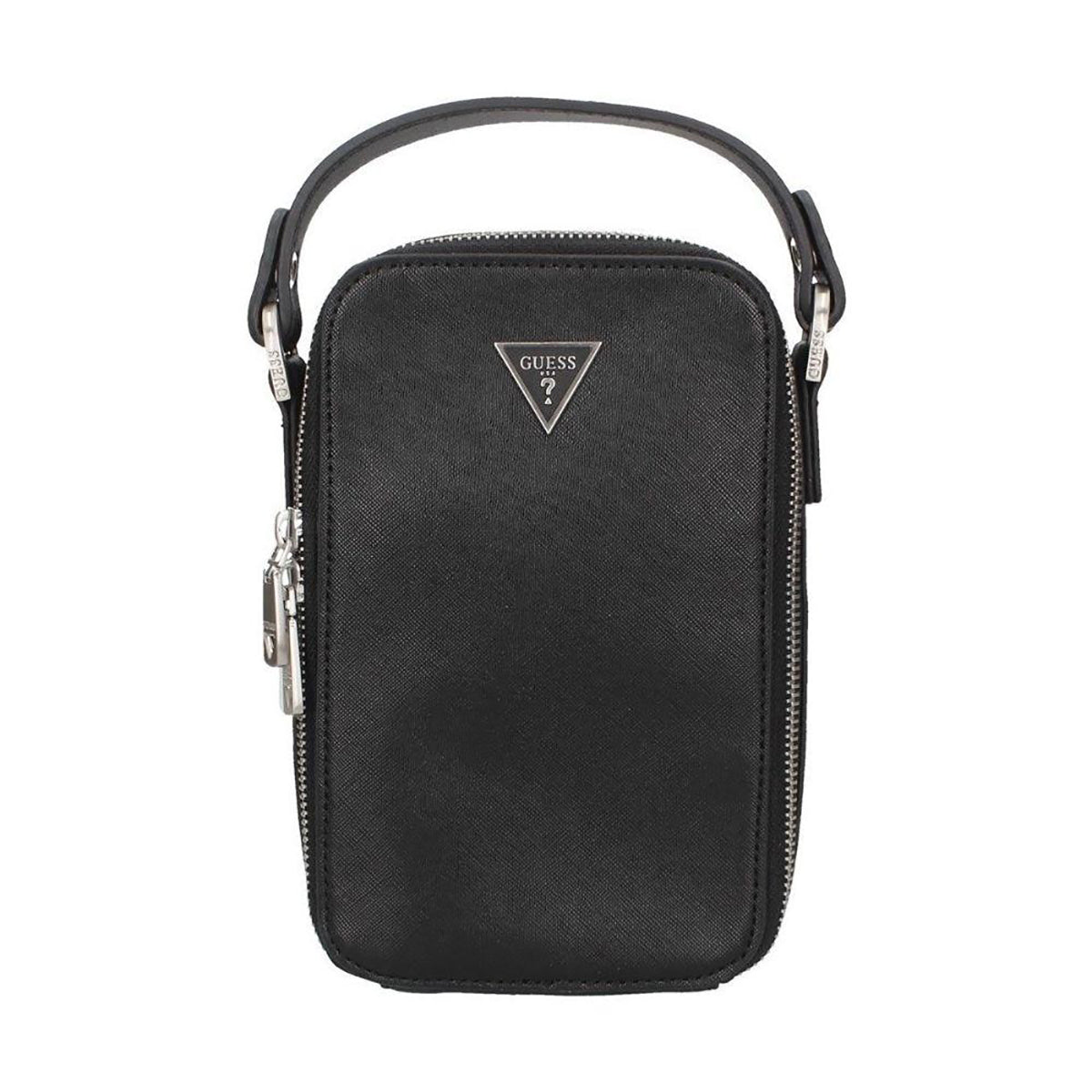 Borsello Uomo Guess Nero con Chiusura a Zip e Dettagli in Metallo