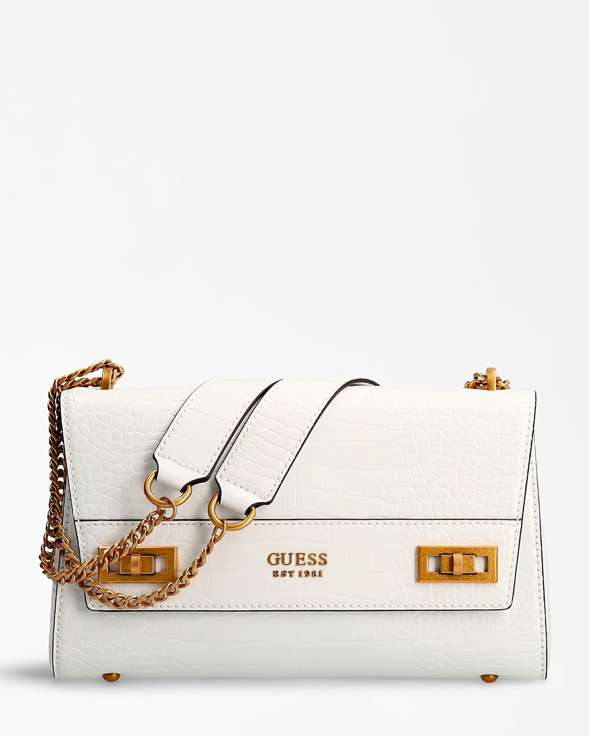 Borsetta "Katey Croc Flap Shoulder Bag" Bianca con Stampa Cocco
