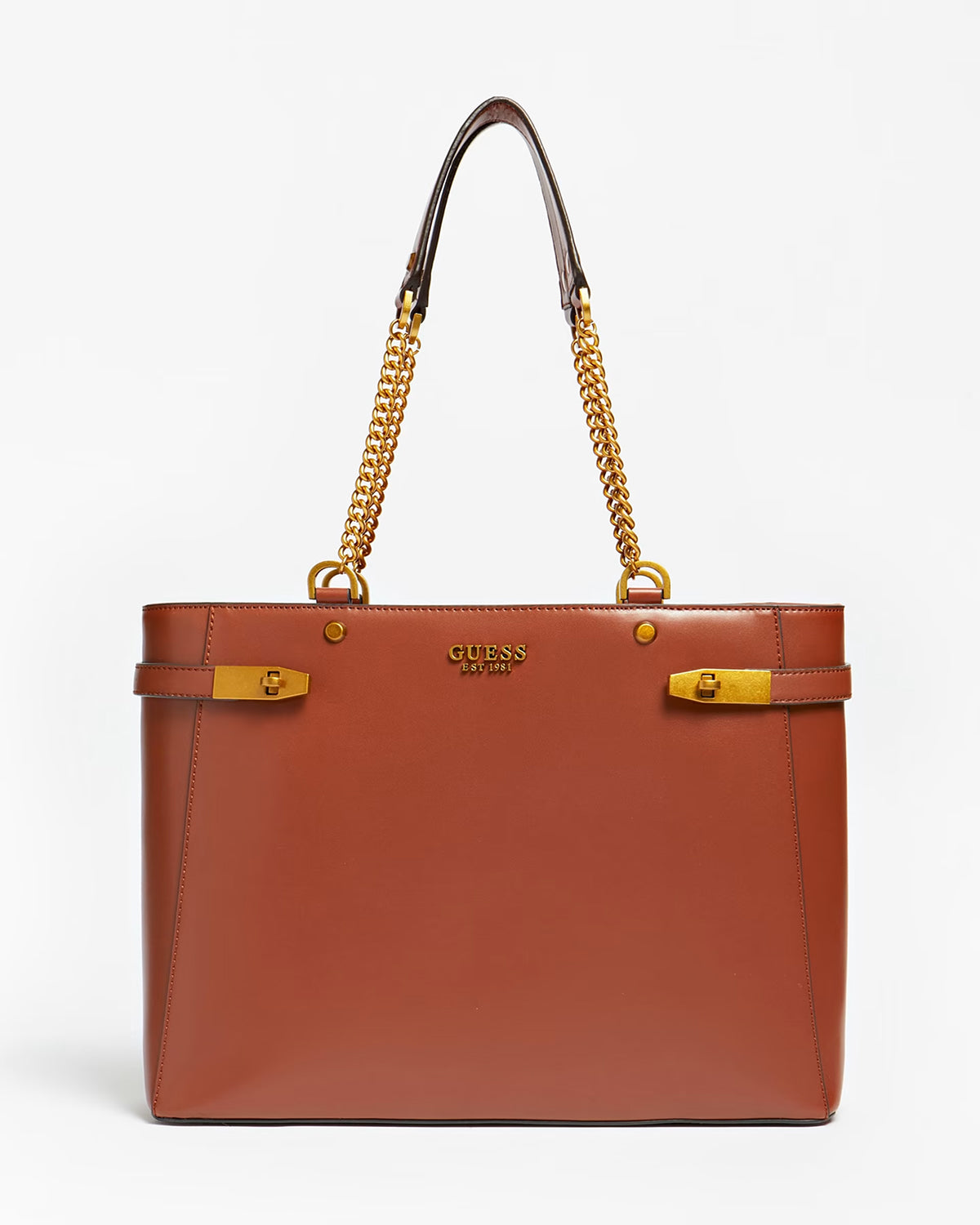 Shopper Guess "Zadie" whiskey in simil pelle con dettagli metallici oro