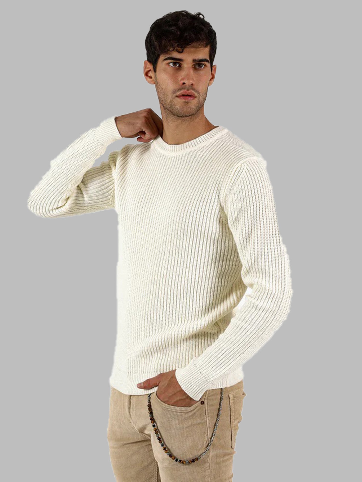 Pullover bianco Girocollo in Misto Lana
