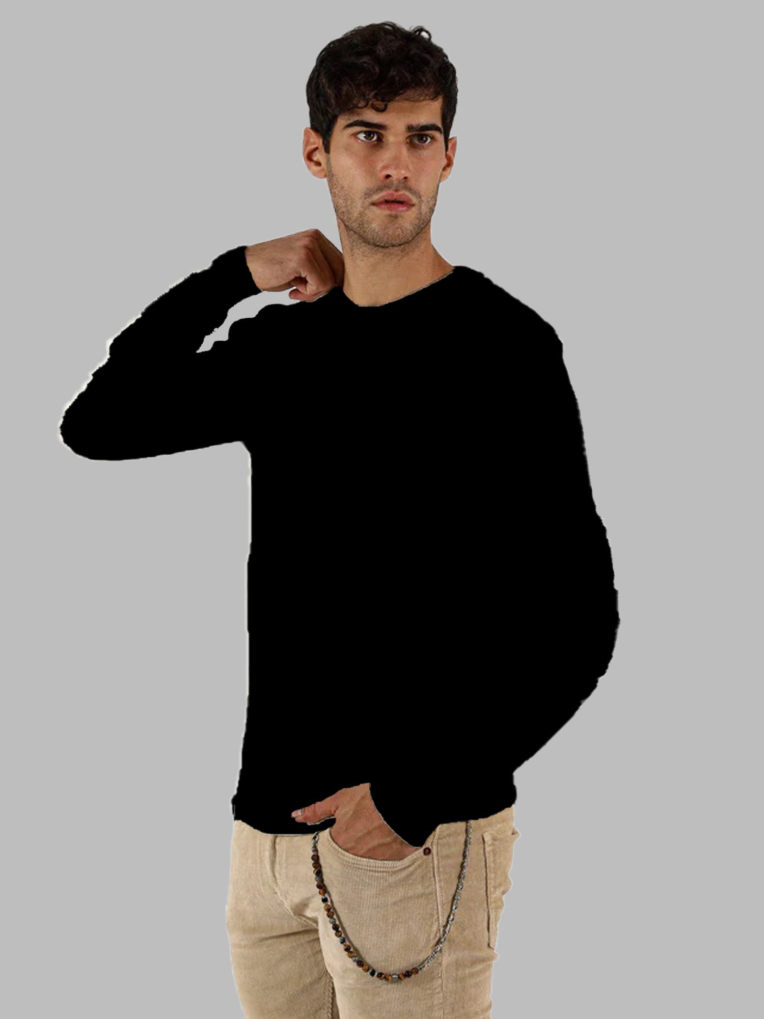 Pullover Nero Girocollo in Misto Lana