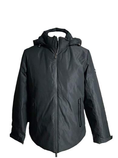 Parka Uomo Nero Impermeabile con Cappuccio e Zip a Contrasto