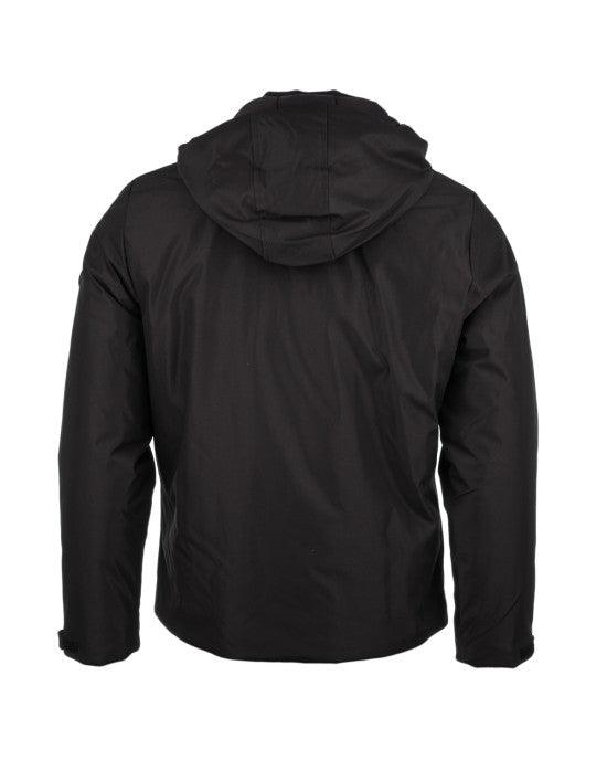 Parka Uomo Nero Impermeabile con Cappuccio e Zip a Contrasto