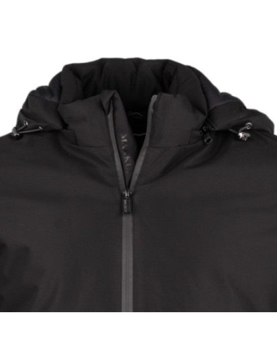 Parka Uomo Nero Impermeabile con Cappuccio e Zip a Contrasto