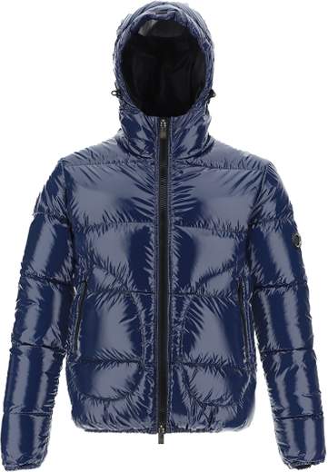 Piumino lucido blu cappuccio