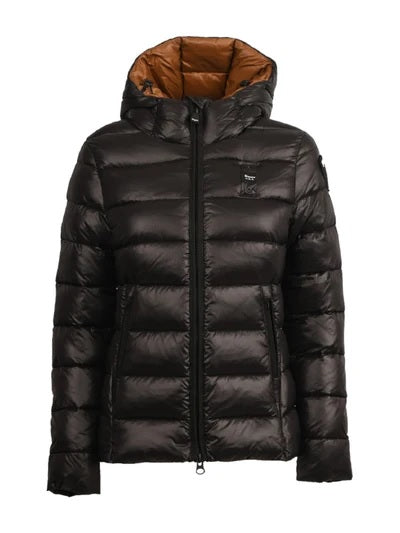 Piumino Blauer donna in nylon micro-rip nero con interno marrone