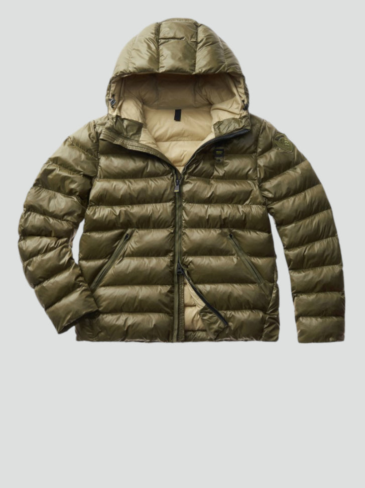Piumino "Adams" verde in Eco Nylon con Cappuccio e Imbottitura