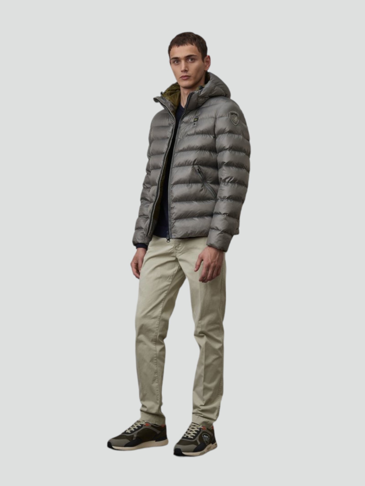 Piumino grigio "Adams" in Eco Nylon con Cappuccio e Imbottitura
