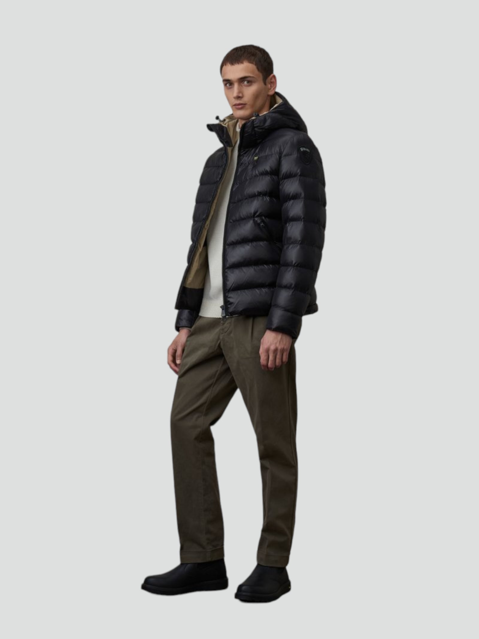 Piumino Nero "Adams" in Eco Nylon Micro-Rip con Cappuccio
