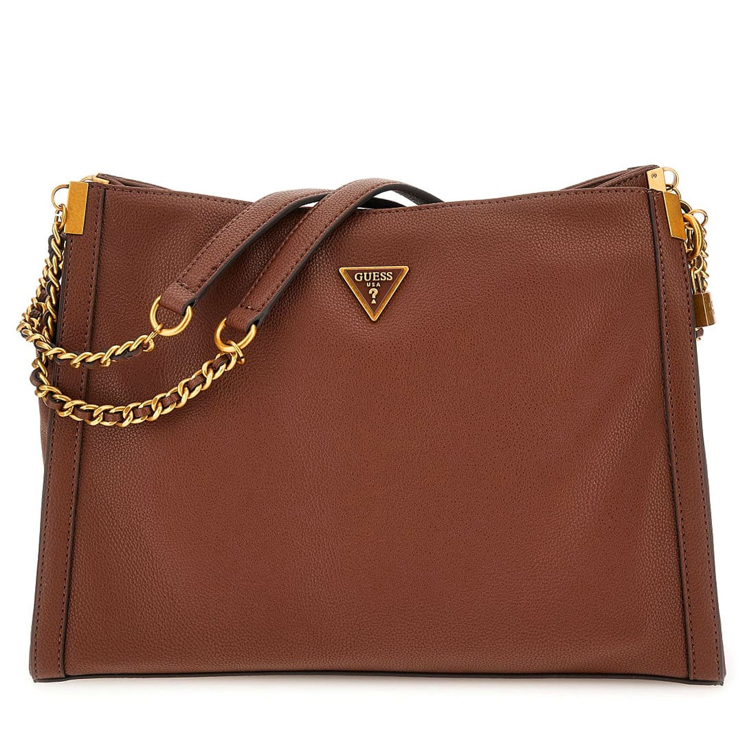 Shopper Guess "Shemara" marrone in ecopelle con dettagli metallici