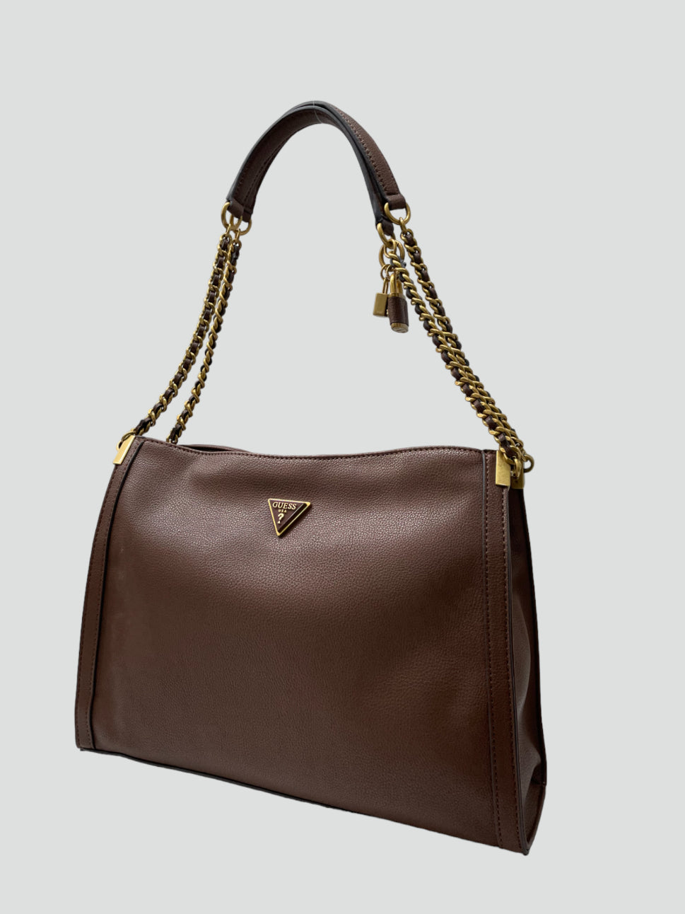 Shopper Guess "Shemara" marrone in ecopelle con dettagli metallici