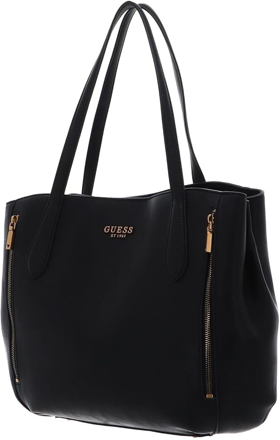 Shopper Guess nera in ecopelle con zip laterali e triplo comparto