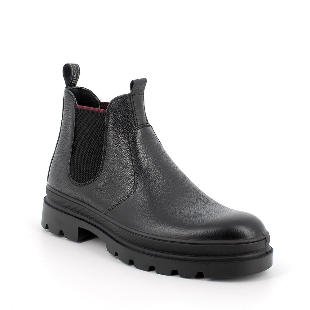 Stivaletti Beatles da uomo neri in pelle con elastico e suola carrarmato