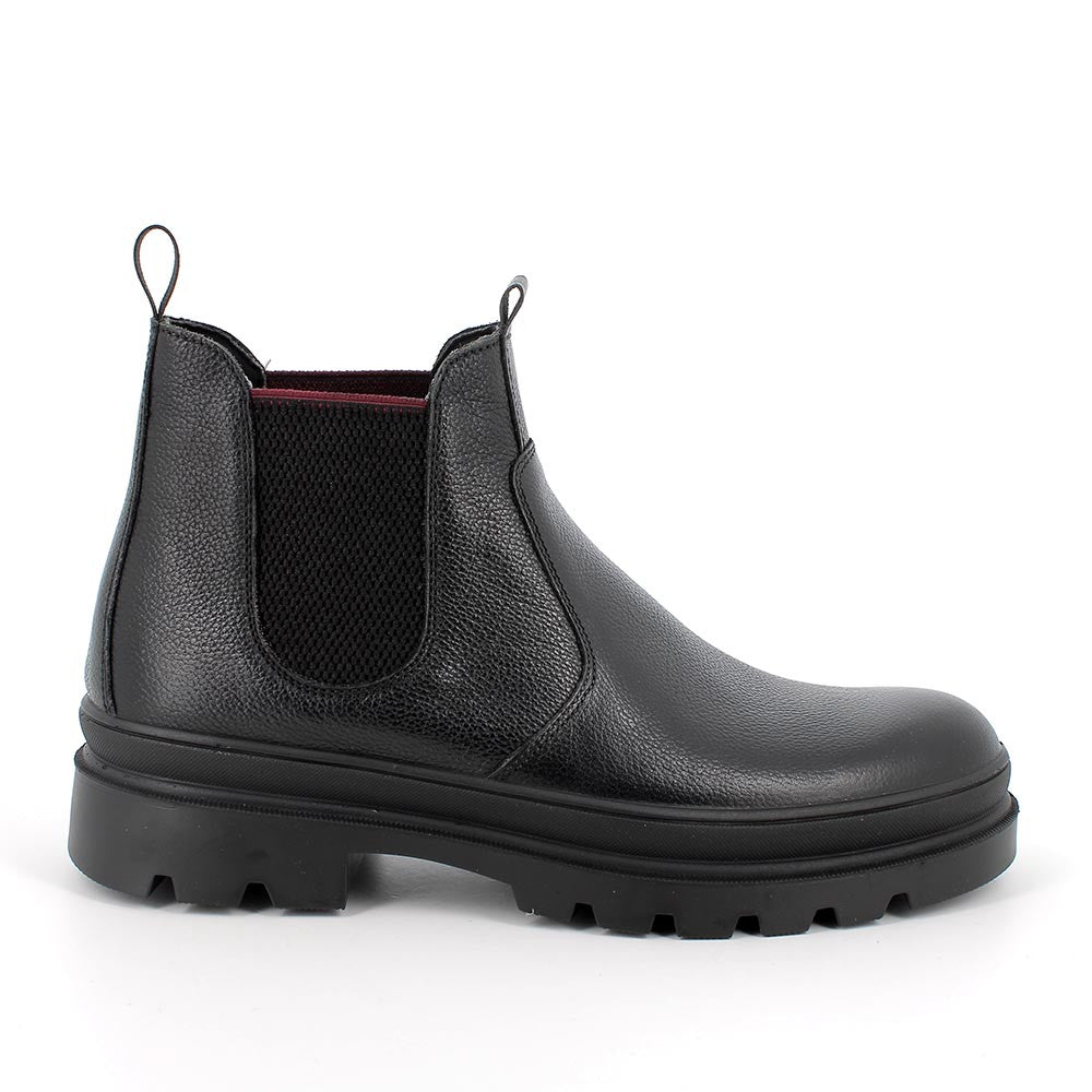 Stivaletti Beatles da uomo neri in pelle con elastico e suola carrarmato
