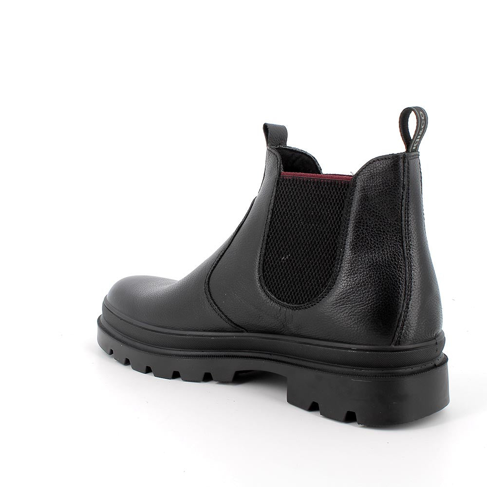 Stivaletti Beatles da uomo neri in pelle con elastico e suola carrarmato