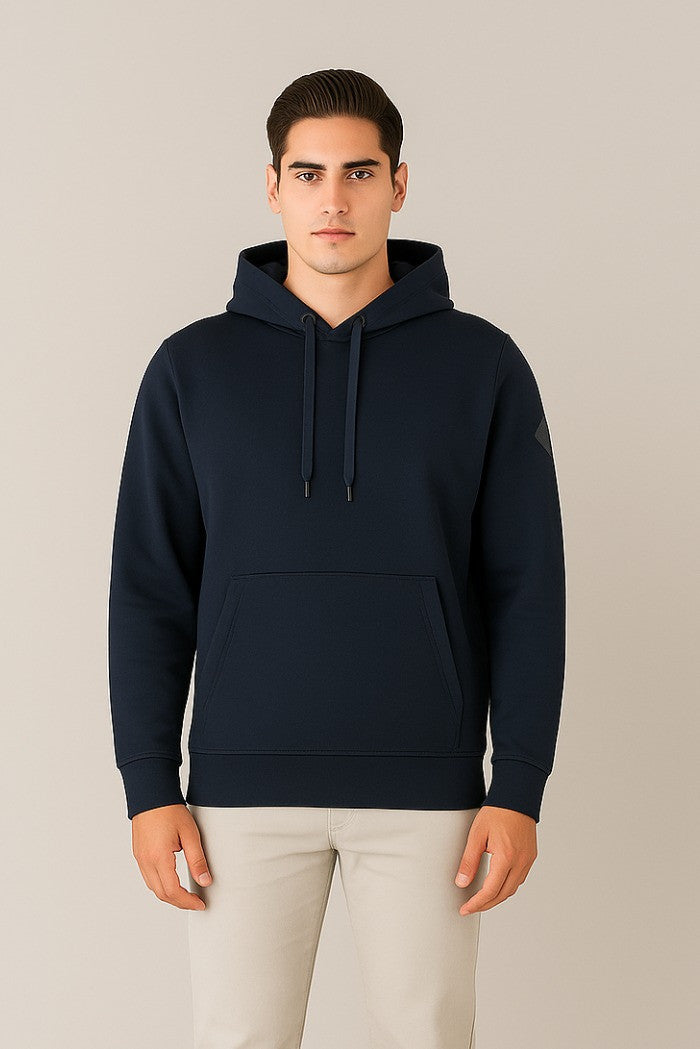 Felpa blu con cappuccio e patch gommata Markup