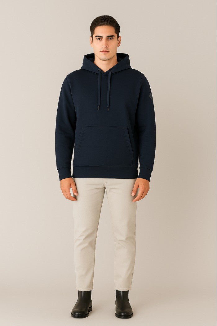 Felpa blu con cappuccio e patch gommata Markup