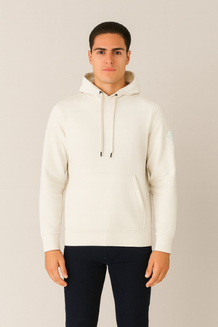 Felpa bianca con cappuccio e patch gommata Markup