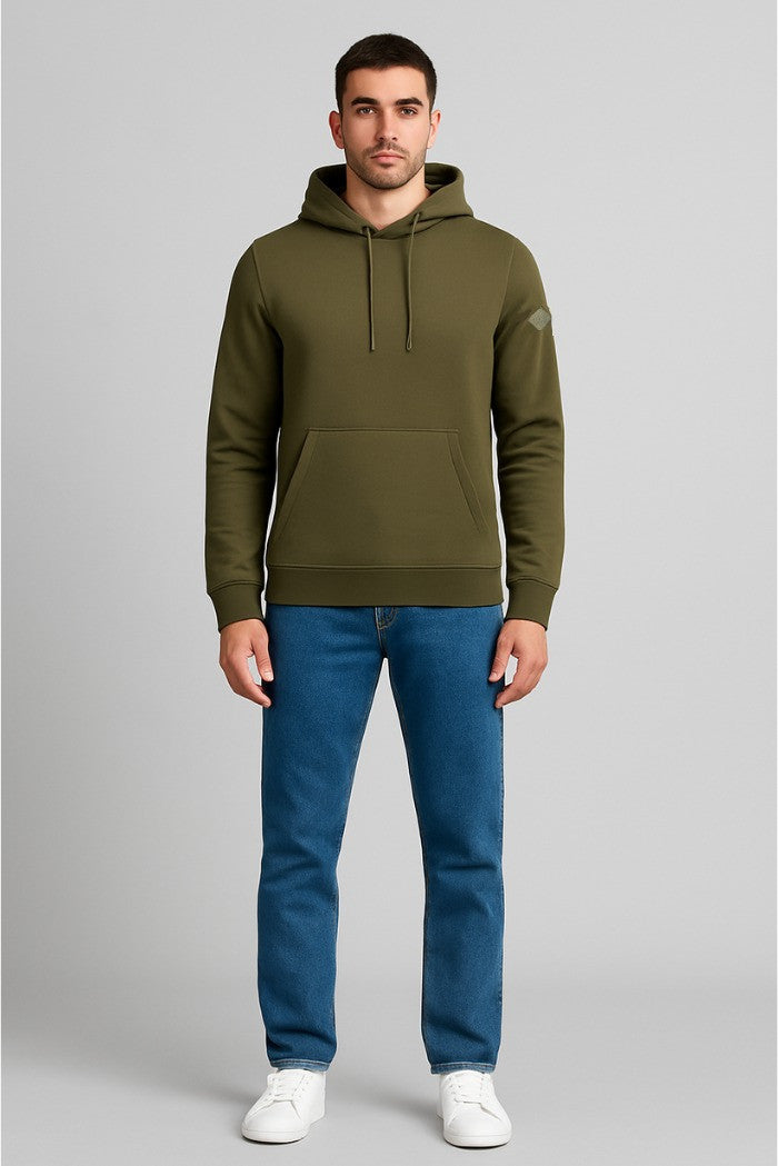 Felpa verde militare con cappuccio e patch gommata Markup