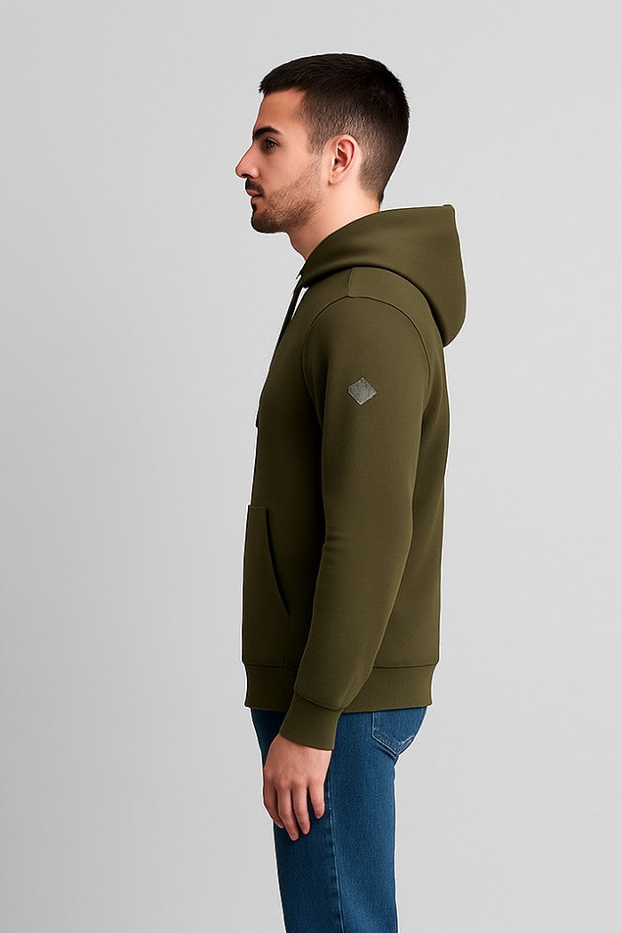 Felpa verde militare con cappuccio e patch gommata Markup