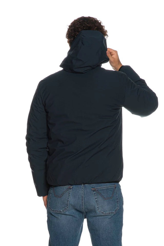 Giubbotto Reversibile Blu con Cappuccio e Imbottitura Sintetica