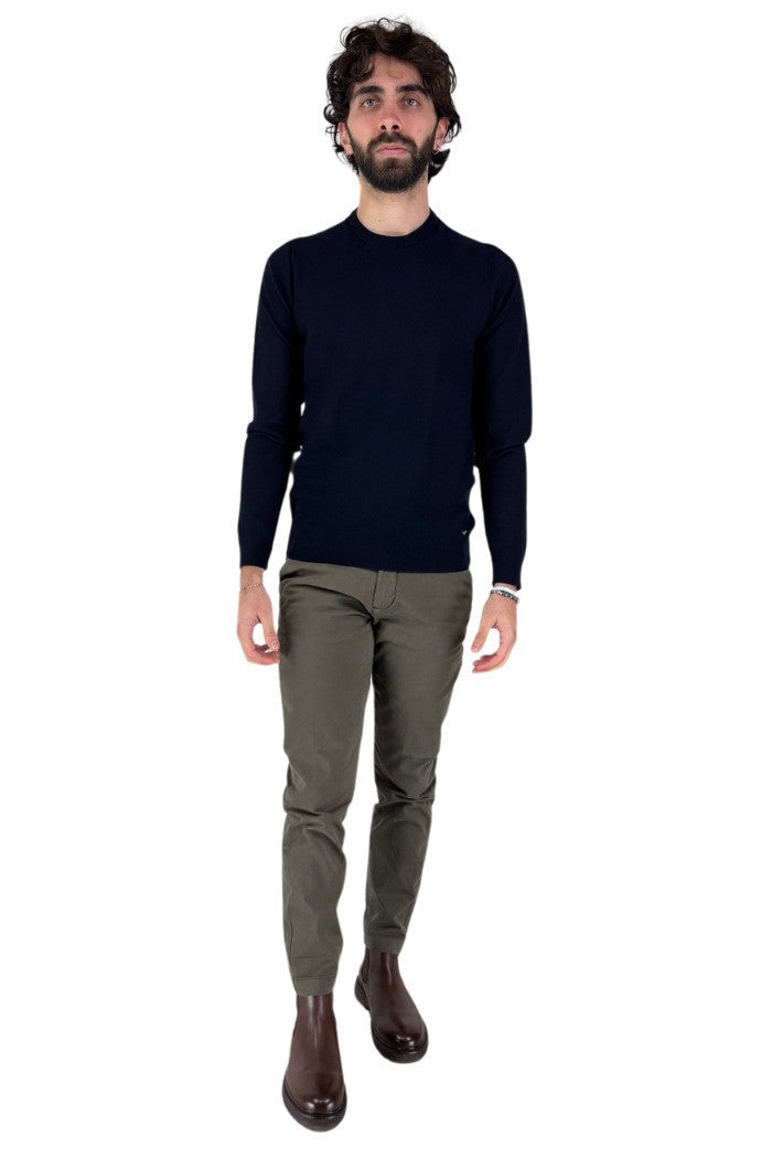 Pantaloni Verde Militare in Twill di Cotone Stretch Regular Fit
