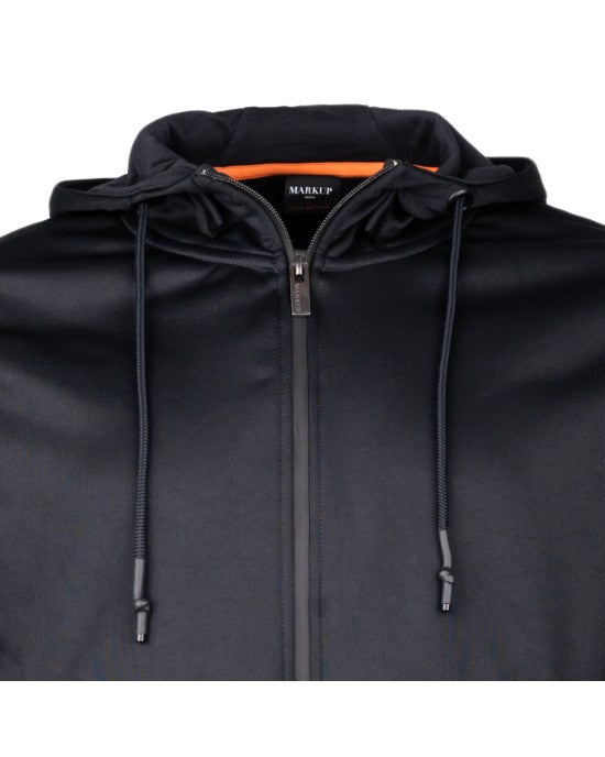 Felpa blu da uomo in tessuto tecnico con cappuccio e zip