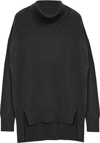 Maglia Nera da Donna con Collo Alto e Spacchi Laterali