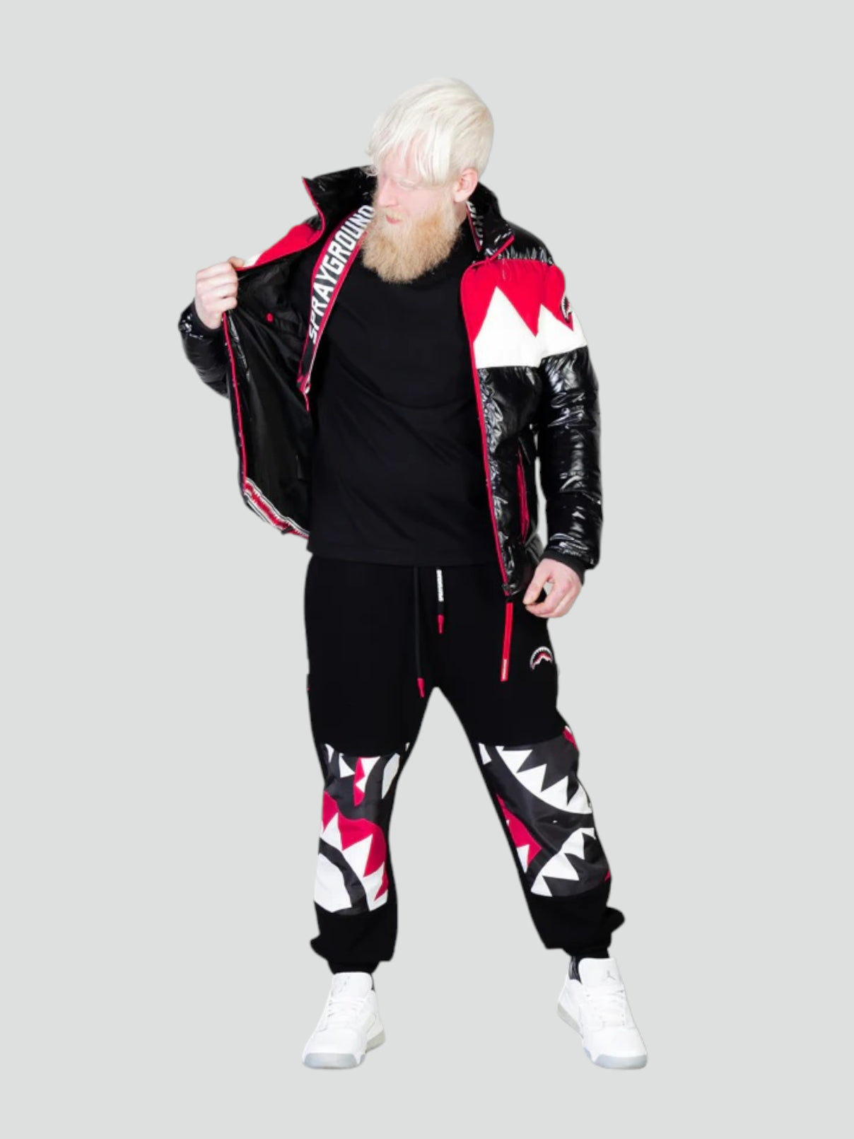 Piumino "Shark Down" Nero con Fantasia Denti Rosso/Bianco