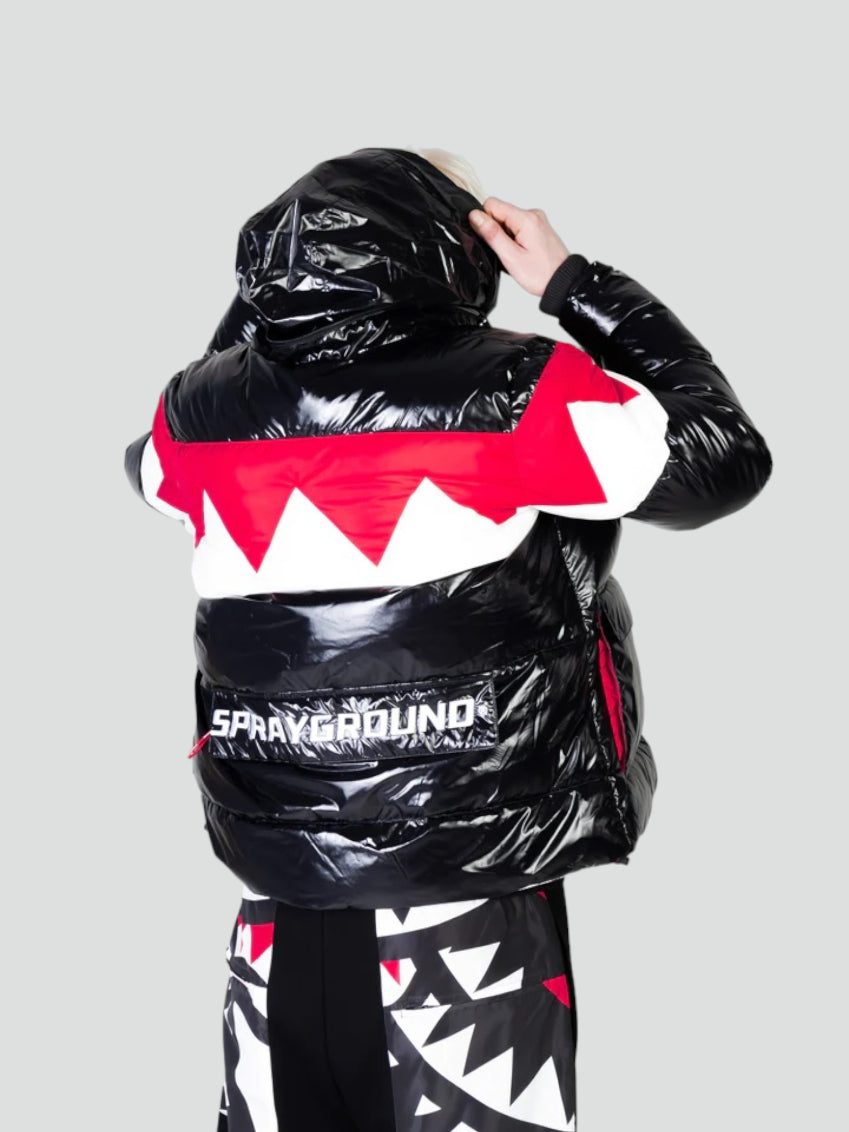Piumino "Shark Down" Nero con Fantasia Denti Rosso/Bianco