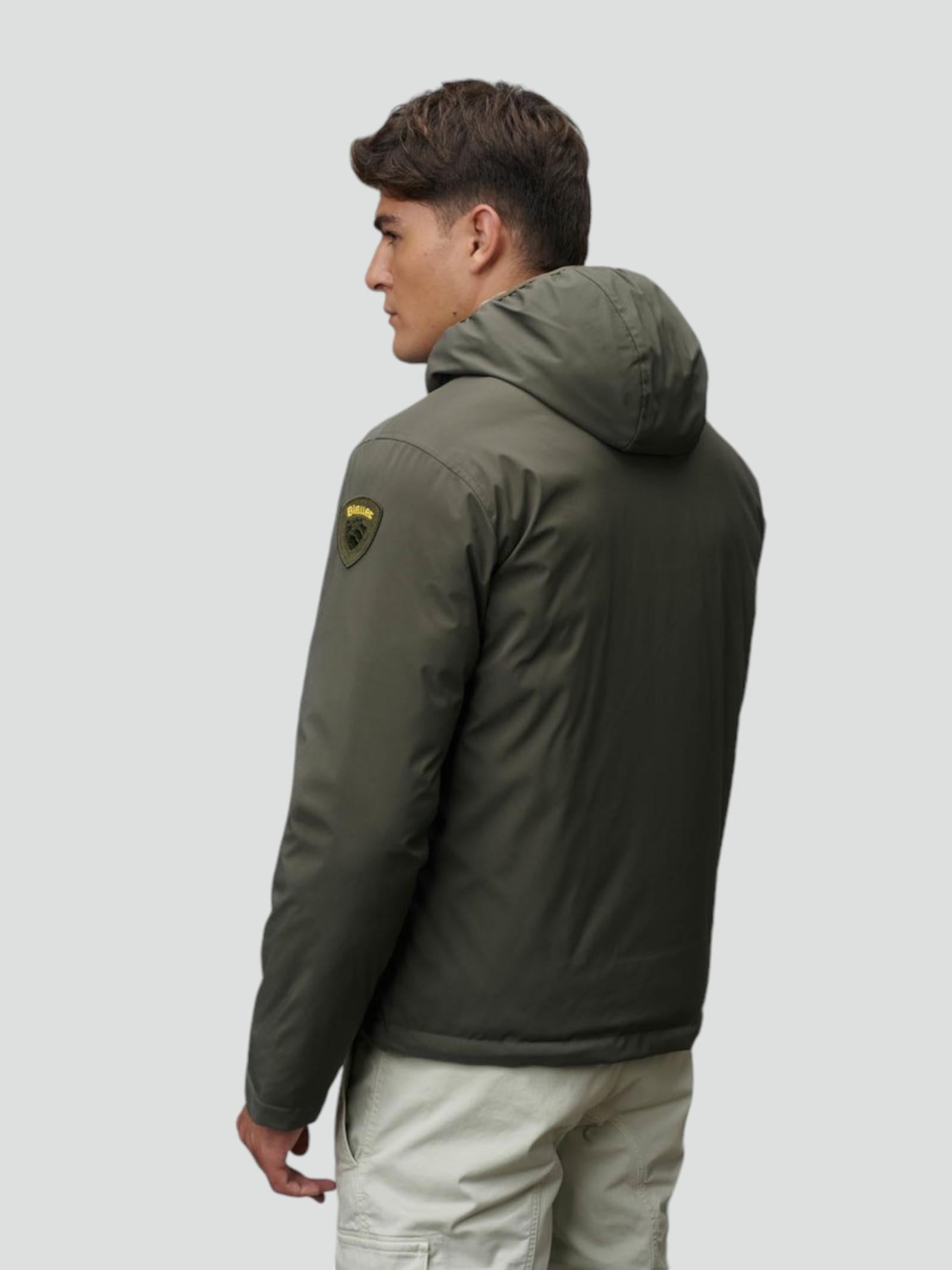 Piumino Reversibile Verde "Ballard" in Nylon Lucido e Neoprene
