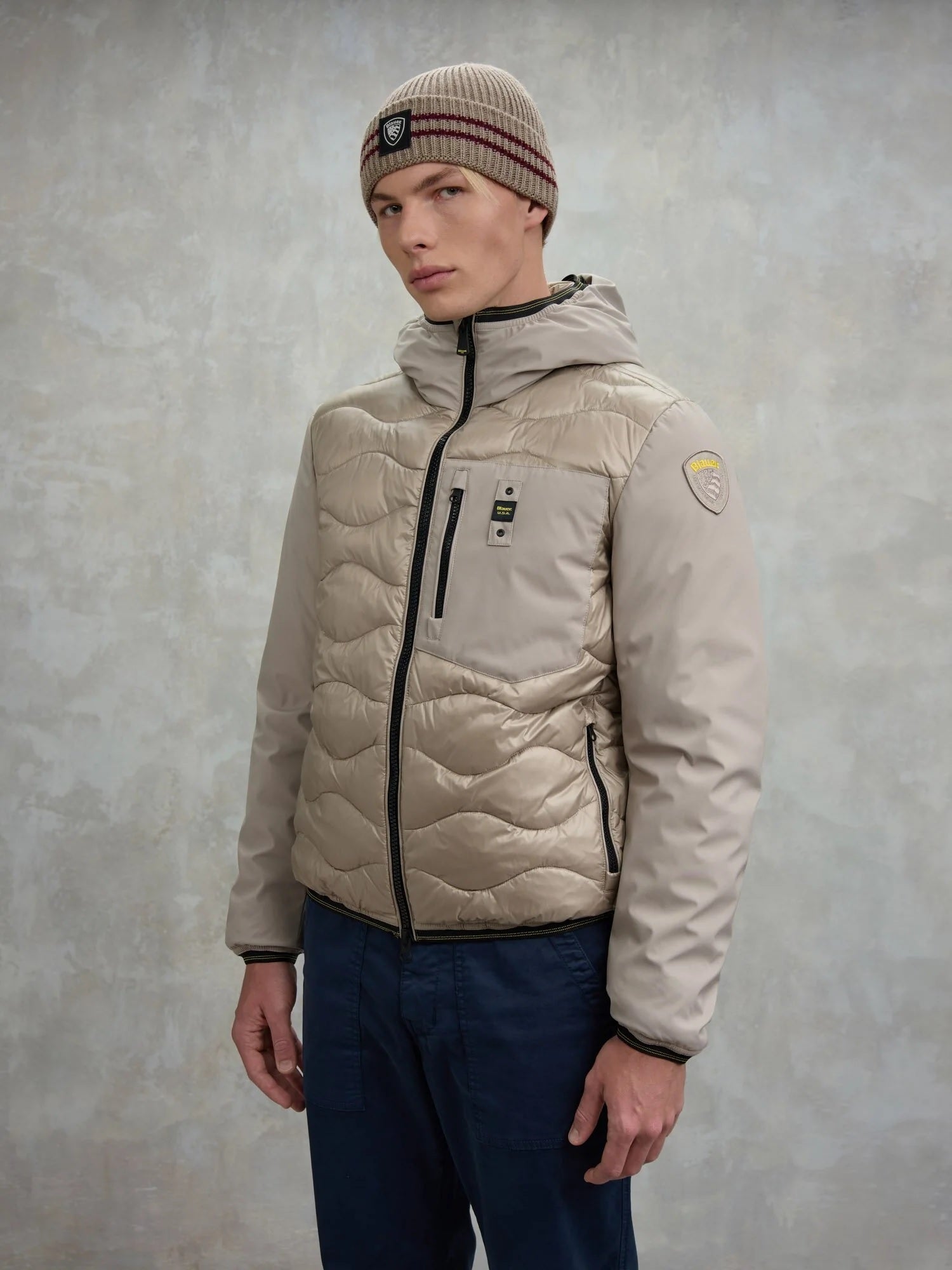 Piumino Beige "Albert" con Imbottitura Mista e Maniche in Neoprene