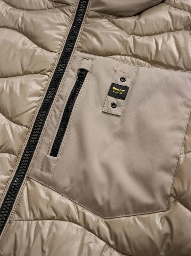 Piumino Beige "Albert" con Imbottitura Mista e Maniche in Neoprene
