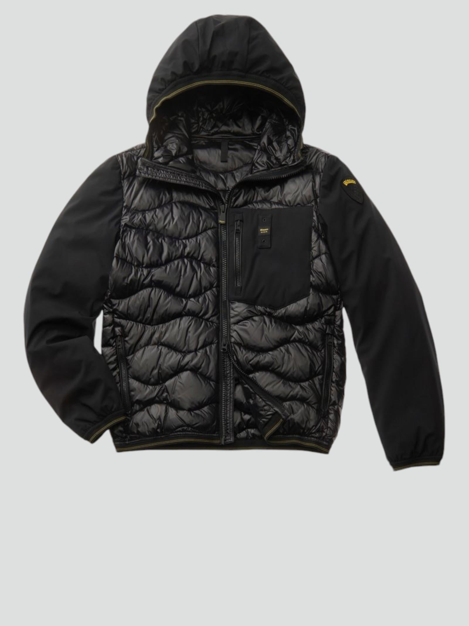 Piumino Nero "Albert" con Maniche in Neoprene e Trapuntatura ad Onde