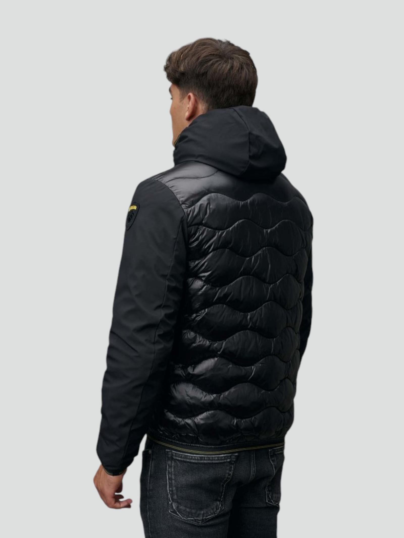 Piumino Nero "Albert" con Maniche in Neoprene e Trapuntatura ad Onde