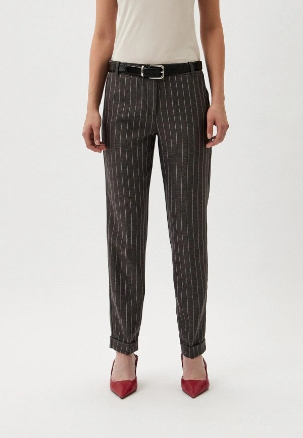 Pantalone "Erik" Gessato Grigio con Righe Bianche e Linea Dritta