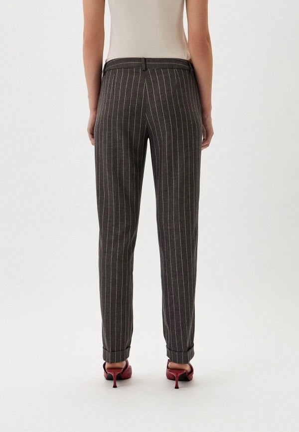 Pantalone "Erik" Gessato Grigio con Righe Bianche e Linea Dritta