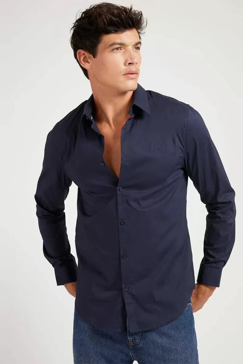 Camicia Slim Fit Blu Scuro - Cotone Stretch con Collo Classico