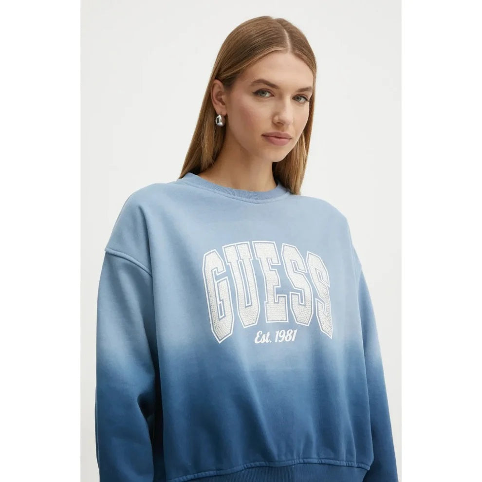 Felpa Azzurra Guess con Logo Ricamato e Effetto Degradé
