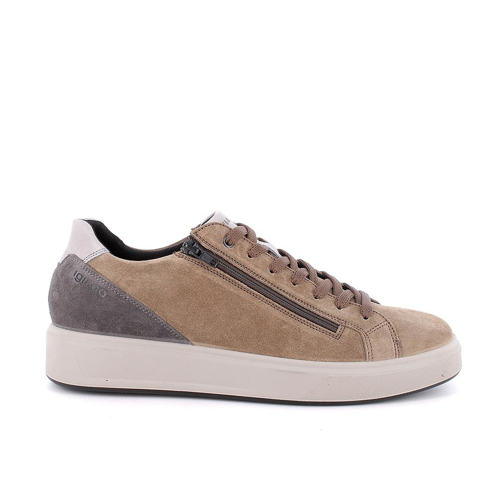 Sneakers sesamo in pelle scamosciata con lacci e zip laterale