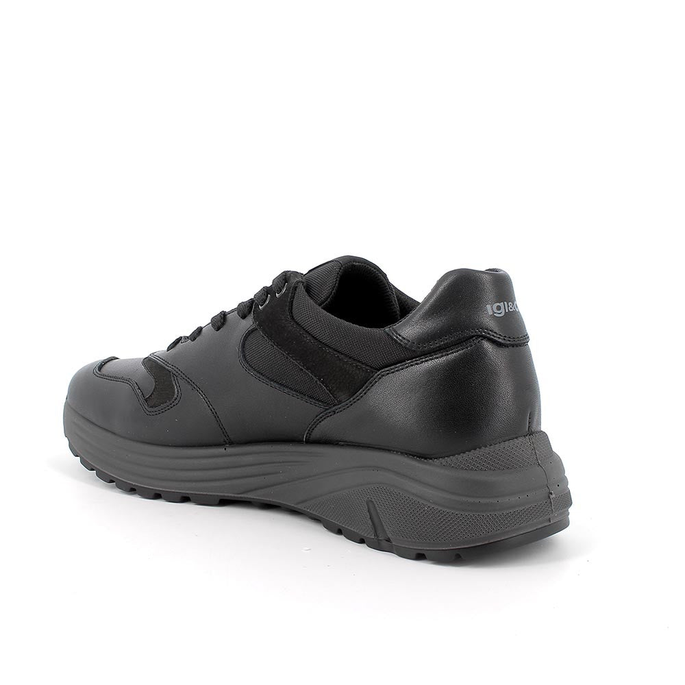 Sneakers nere in pelle con plantare memory foam