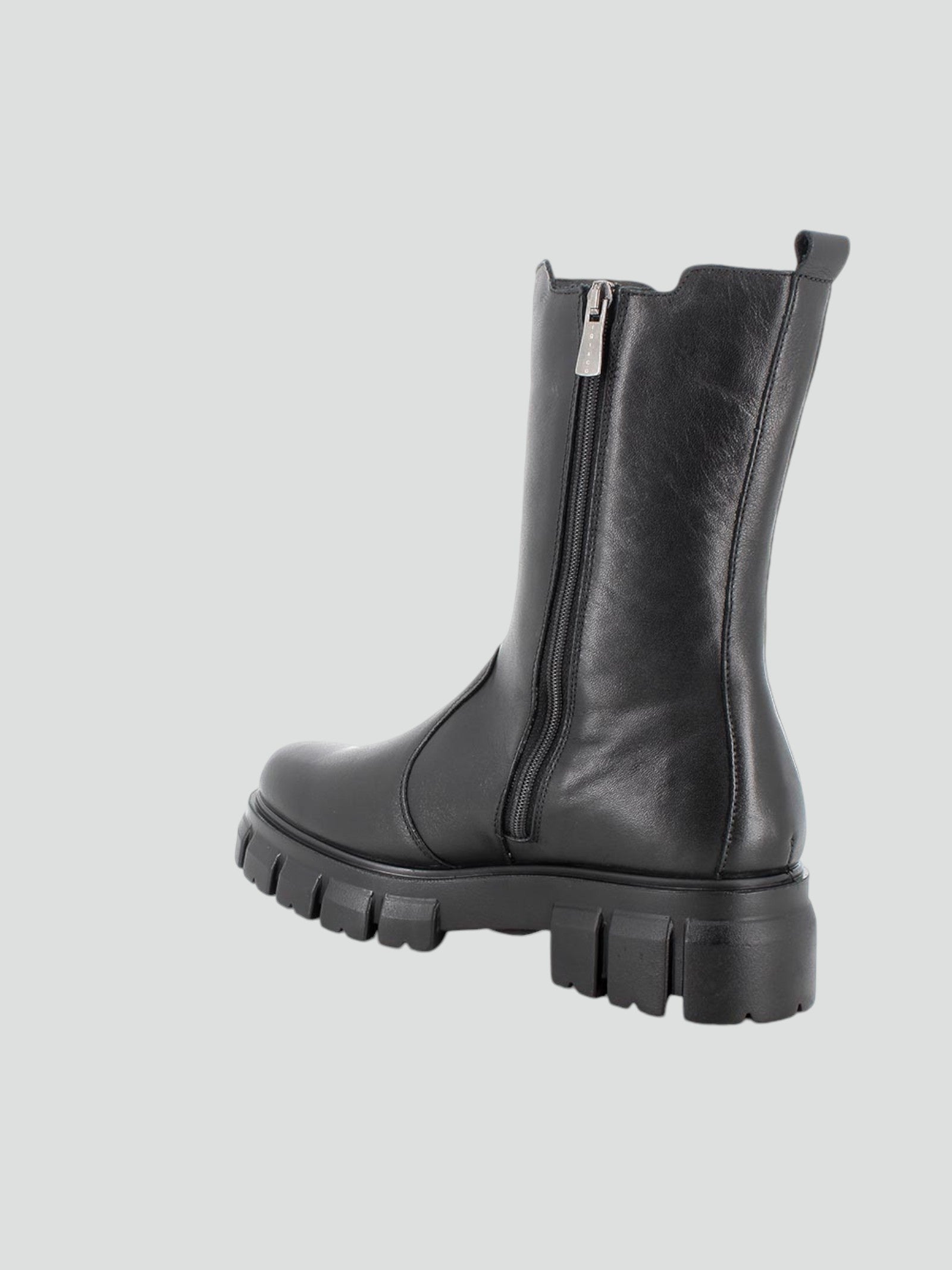 Stivali da donna neri in pelle con suola chunky e zip laterale