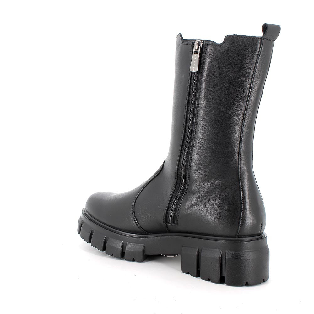 Stivali da donna neri in pelle con suola chunky e zip laterale