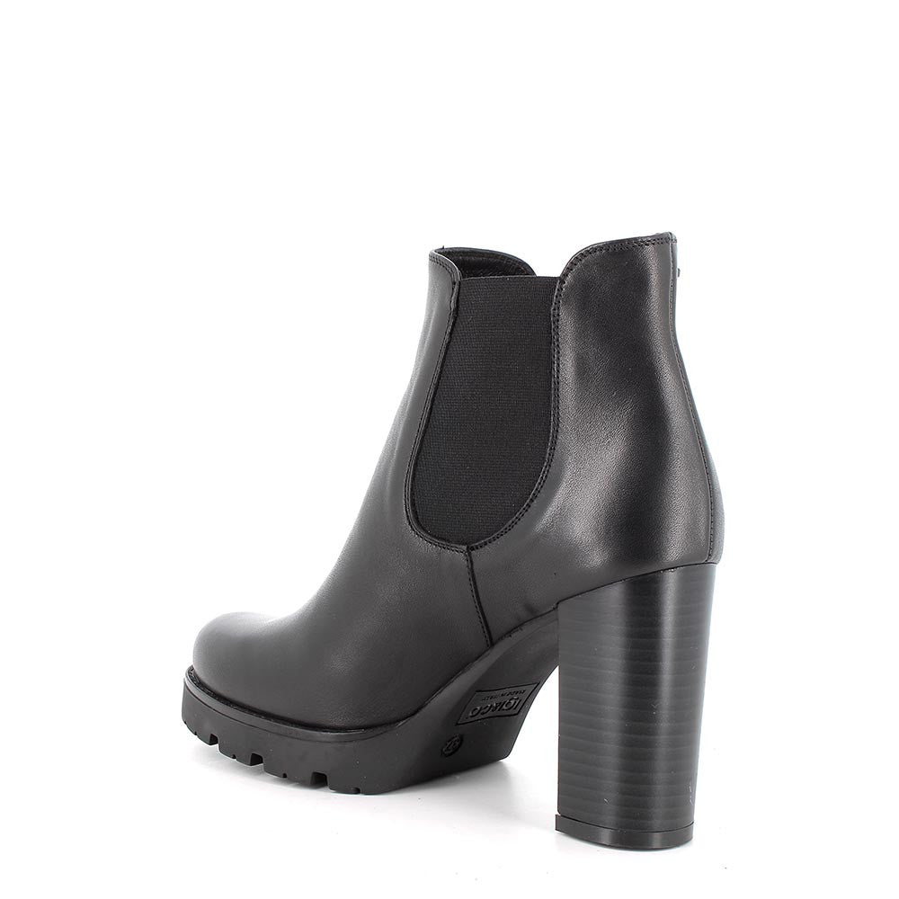 Stivaletti neri in pelle con tacco alto 9,8 cm ed elastico laterale