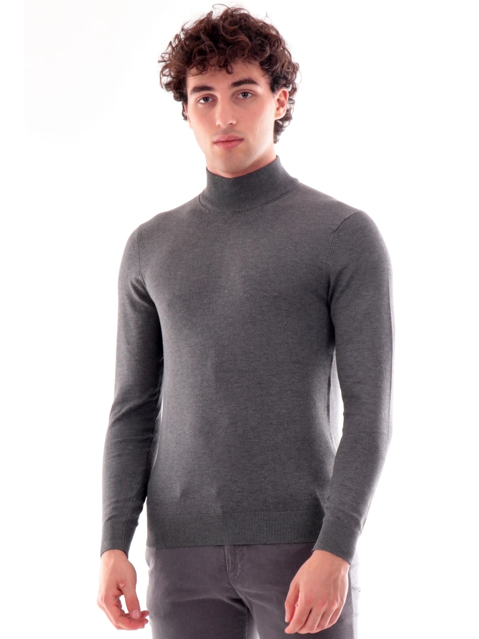 Lupetto da uomo grigio melange con polsini ed elastico sul fondo
