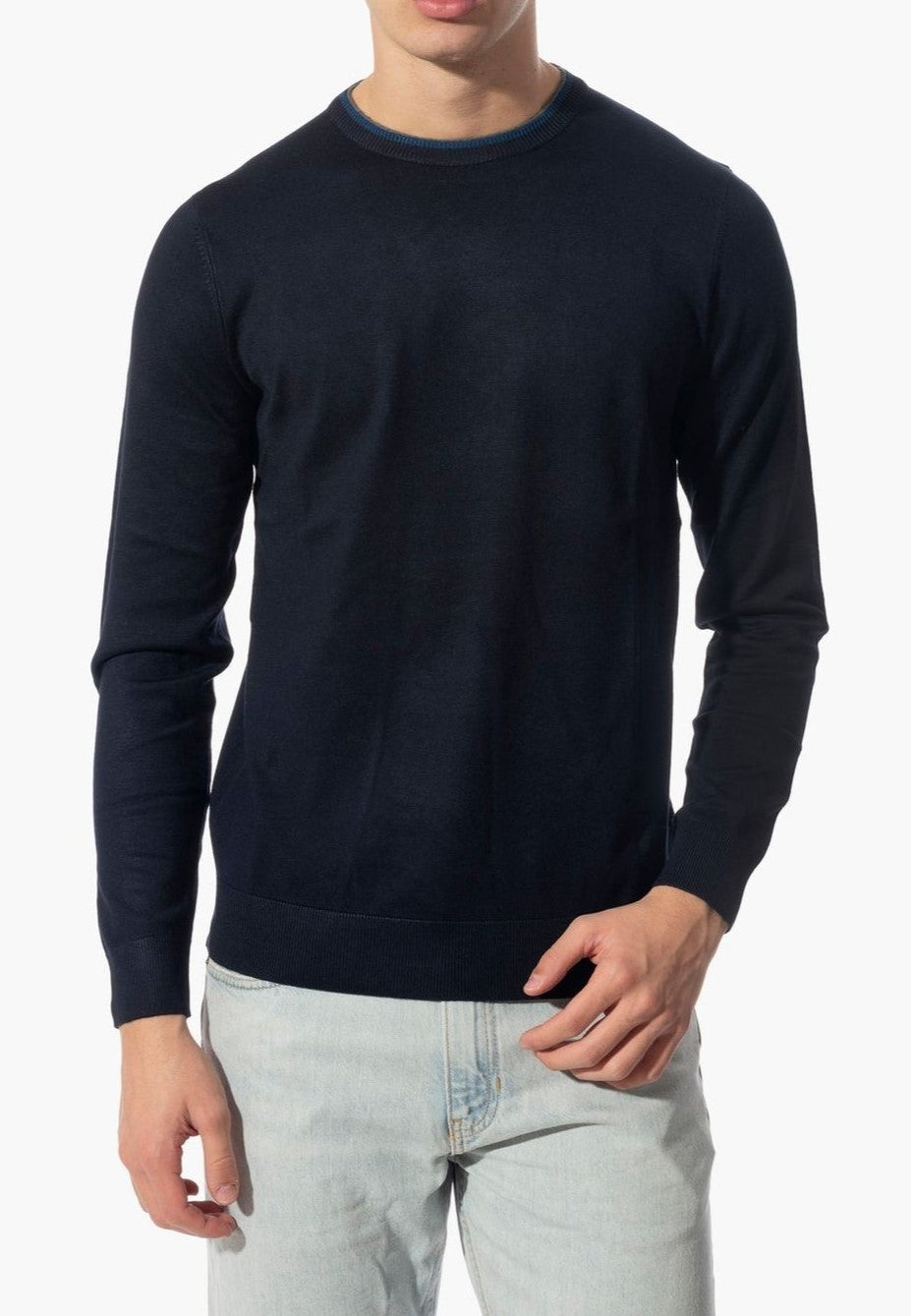 Maglioncino girocollo blu con toppe a contrasto
